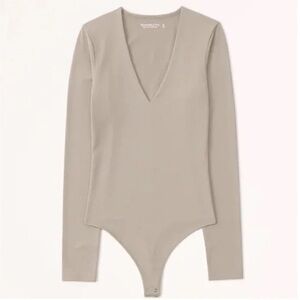 Abercrombie Soft Long Sleeve V-Neck Bodysuit - Taupe